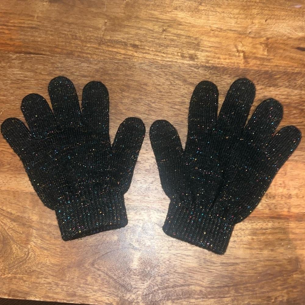 Kids hand mittens cold weather gloves black with neon shimmer sparkles One Size